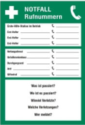 Rettungsschilder, Fluchtwegschilder, Fluchtweg, Fluchtwegbeschilderung, Notrufnummer